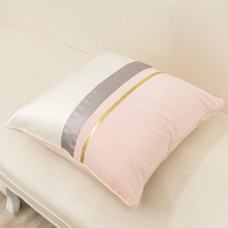 Avigers 18 x 18 Inches Pink White Gold Leather Striped Patchwork Velvet Cushion Case Luxury Modern Throw Pillow Cover Decorative Pillow for Couch Living Room Bedroom Car - Image 3